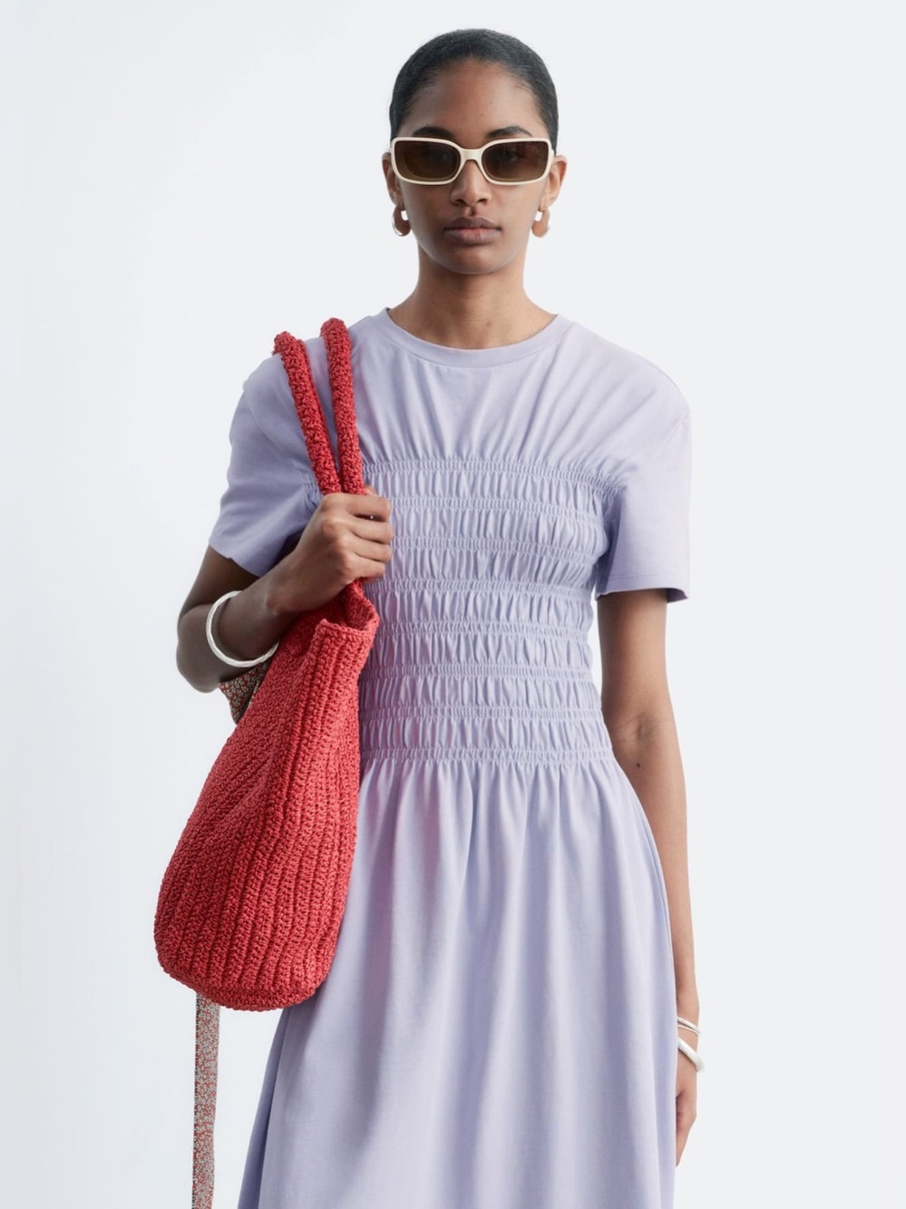 &Other Stories Smocked Midi Dress Organic Cotton